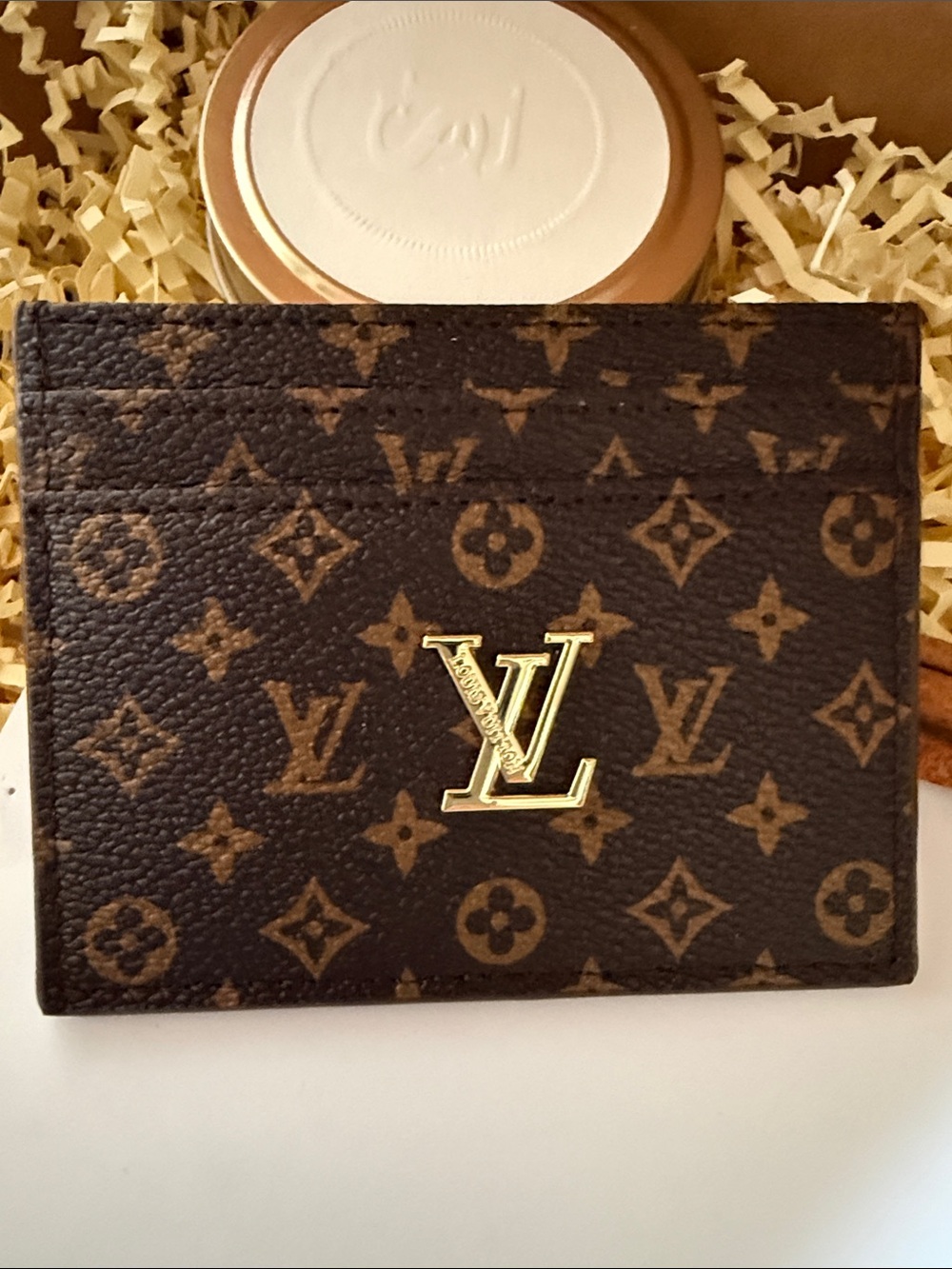Brown Monogram Card Holder - Gold Logo